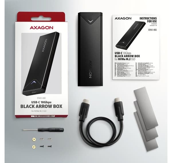 AXAGON, ekstern USB-C 10 Gbps metallboks for M.2 NVMe SSD-disker, EEM2-UB2