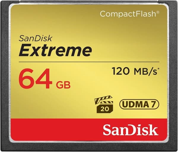 SanDisk Extreme 64GB 120MB/s CompactFlash Hukommelseskort - Guld/Rød