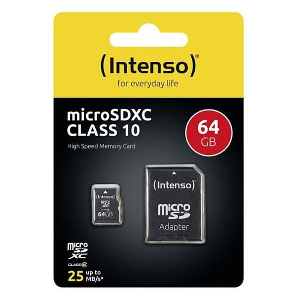 Flashminneskort - INTENSO - MicroSDHC - 64 GB - Läshastighet 20 MB/s - Skrivhastighet 12 MB/s