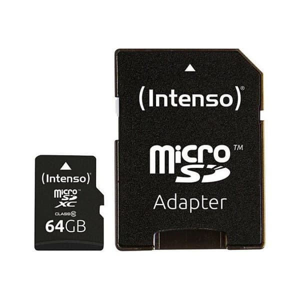 Flashminneskort - INTENSO - MicroSDHC - 64 GB - Läshastighet 20 MB/s - Skrivhastighet 12 MB/s