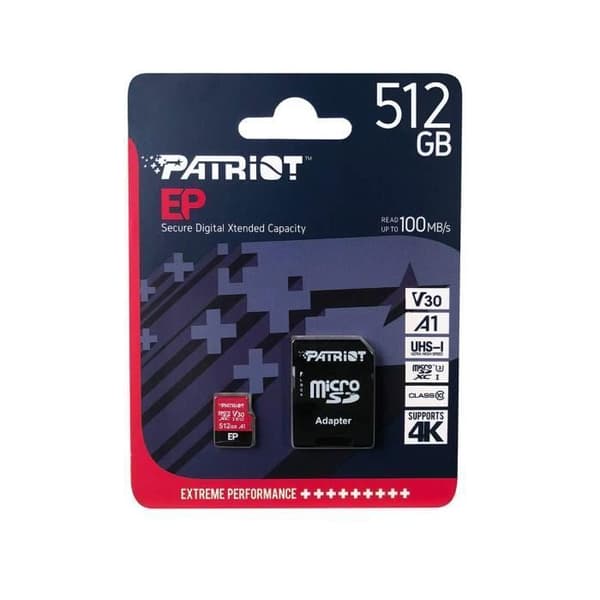 Minneskort MicroSDXC - Patriot Memory - EP Series A1 V30 - 512 Go - Upp till 90 Mo/s - Svart