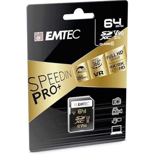 SDXC Minneskort - EMTEC - ECMSD64GUHS2V90 - 64 Go - UHS-II U3 V90 - 300 Mo/s Läsning, 270 Mo/s Skrivning