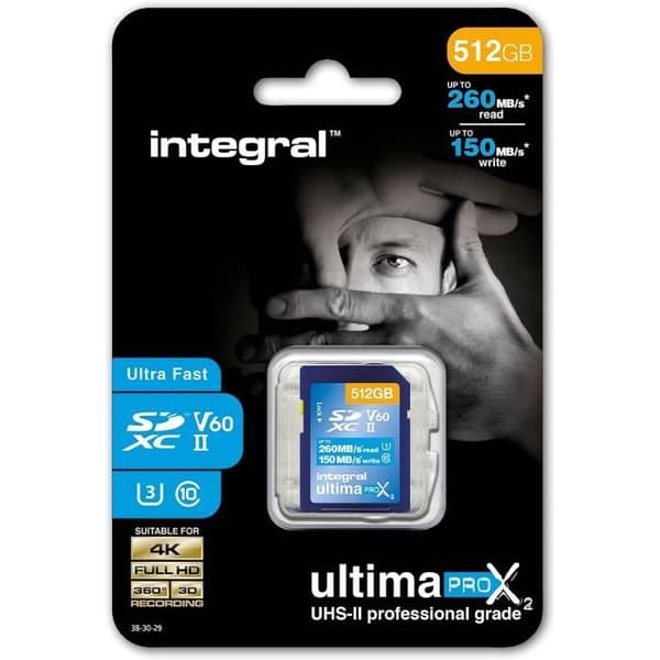 SDXC-minneskort - Integral - INSDX512G-260/150U2 - 512GB - V60 - 260MB/s Läsning
