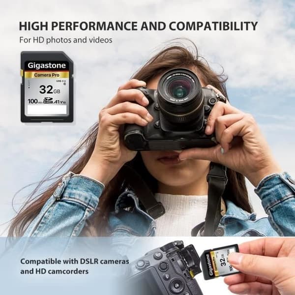 Gigastone SDHC Minnekort 32 GB, Pro Camera Series, Paket med 2 kort, Hastighet upp till 100 Mos