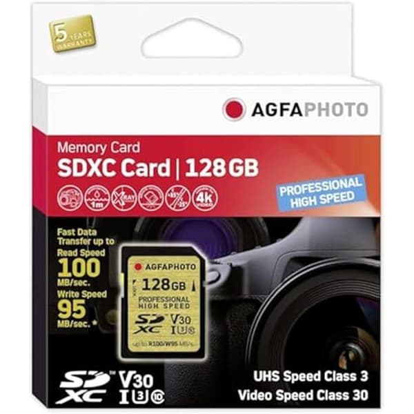 SD-kort - AGFAPHOTO - SDXC UHS I 128GB - U3 Speed - Klass V30 - Hög prestanda