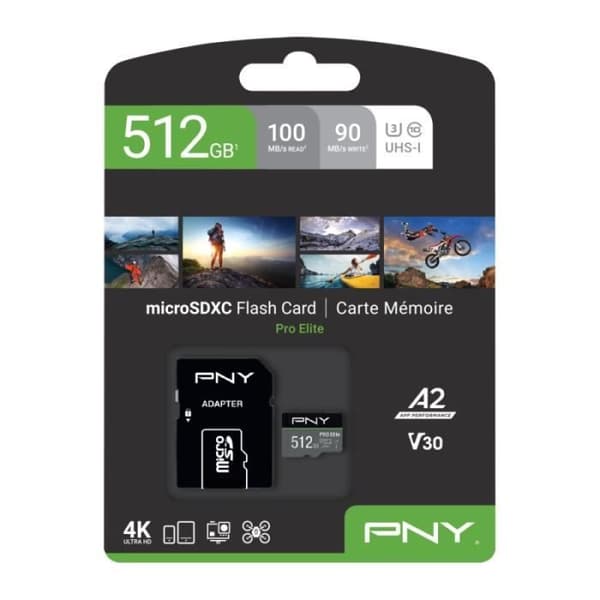 PNY U3 PRO ELITE minneskort - 512 GB - MicroSDXC - Klass 3 (U3)