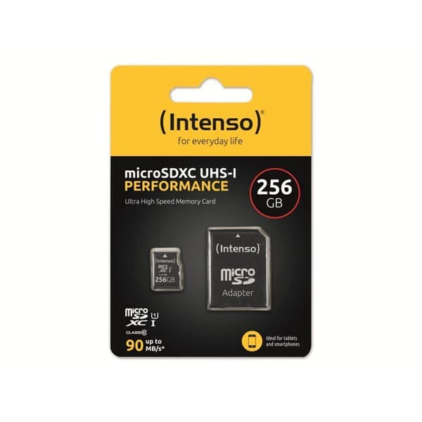 microSD-kort - INTENSO - Prestanda 256GB - Klass 10 - Vattentät