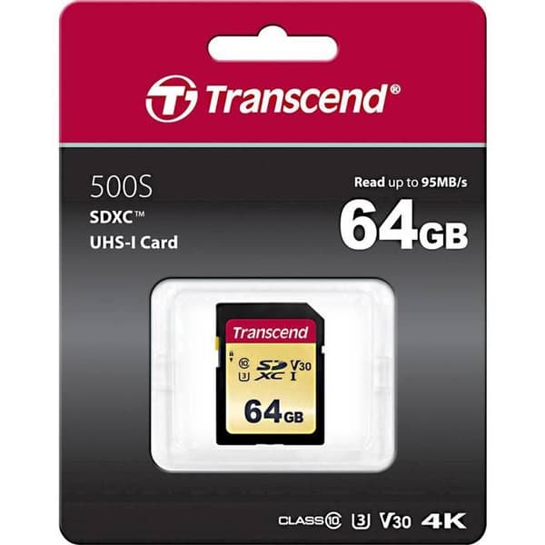 TRANSCEND 500S 64GB UHS-I U3 SD-kort - Video Class V30 / Class10