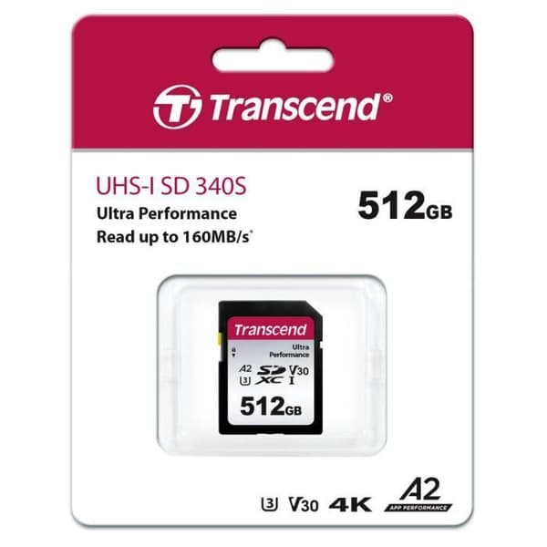 Transcend TS64GSDC340S 512 GB SDXC-kort A1 Application Performance Class, A2 Application Performance Class, v30 Video