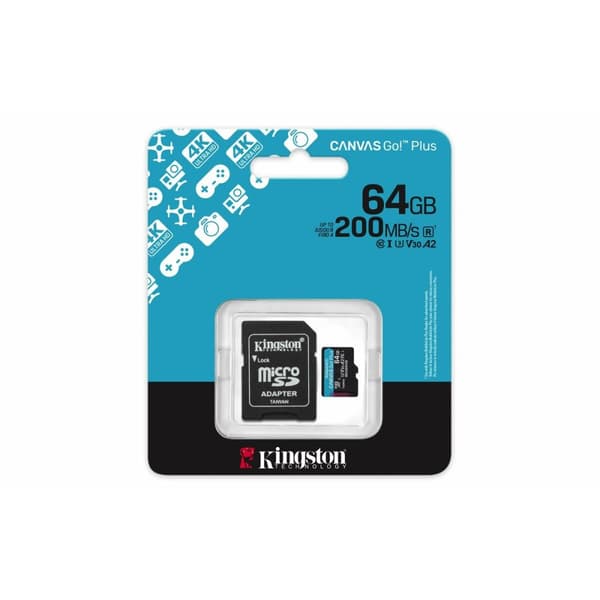 Micro-SD Minneskort med Adapter Kingston CANVAS Go! Plus 64 GB