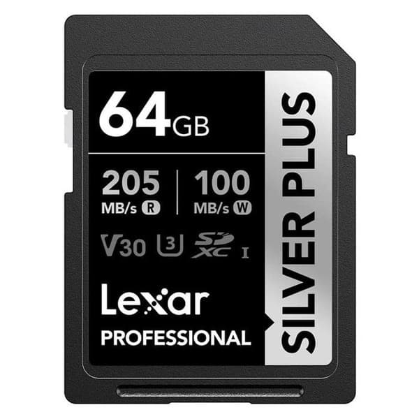 Lexar SD-kort silver plus UHS-1 64GB V30 R205/W100MB/s