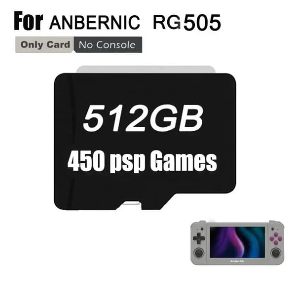 ANBERNIC RG505 Muistikortti, 512GB Tallennustila, Esiladattuna 450 PSP-peliä,512 PSP 450 PELIÄ