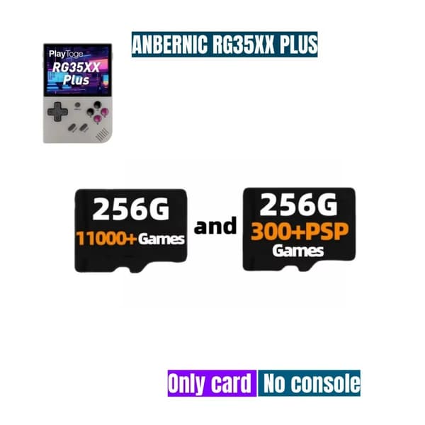 TF-kort til ANBERNIC RG35XX PLUS, 256G kapacitet, 11000+ spil,256G og 256G PSP