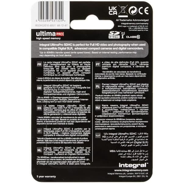 INTEGRAL UltimaPro 32 GB UHS Class 1 / Class10 SDHC UHS-I Flash-minneskort