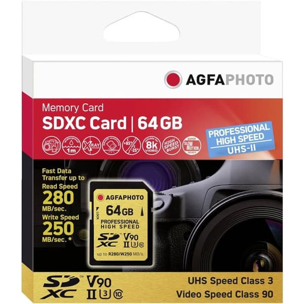 AgfaPhoto SDXC UHS II 64GB Professionell Hög Hastighet U3 V90