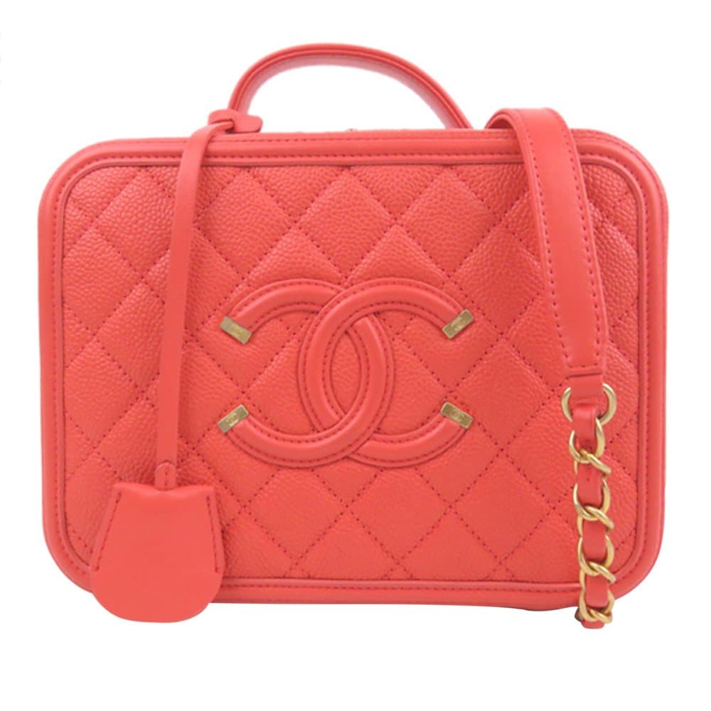 Chanel Caviar CC Filigree Vanity Case Red