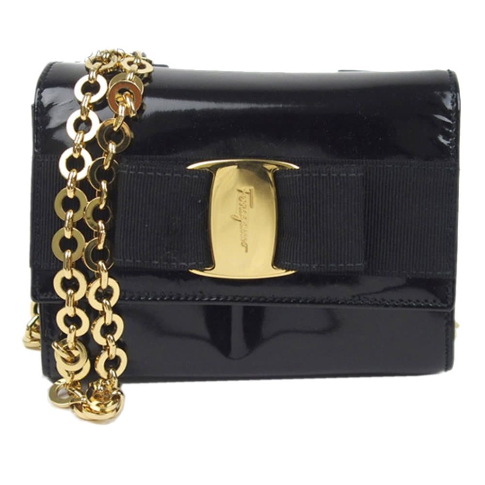 Ferragamo Vara Bow Patent Leather Crossbody Bag Black