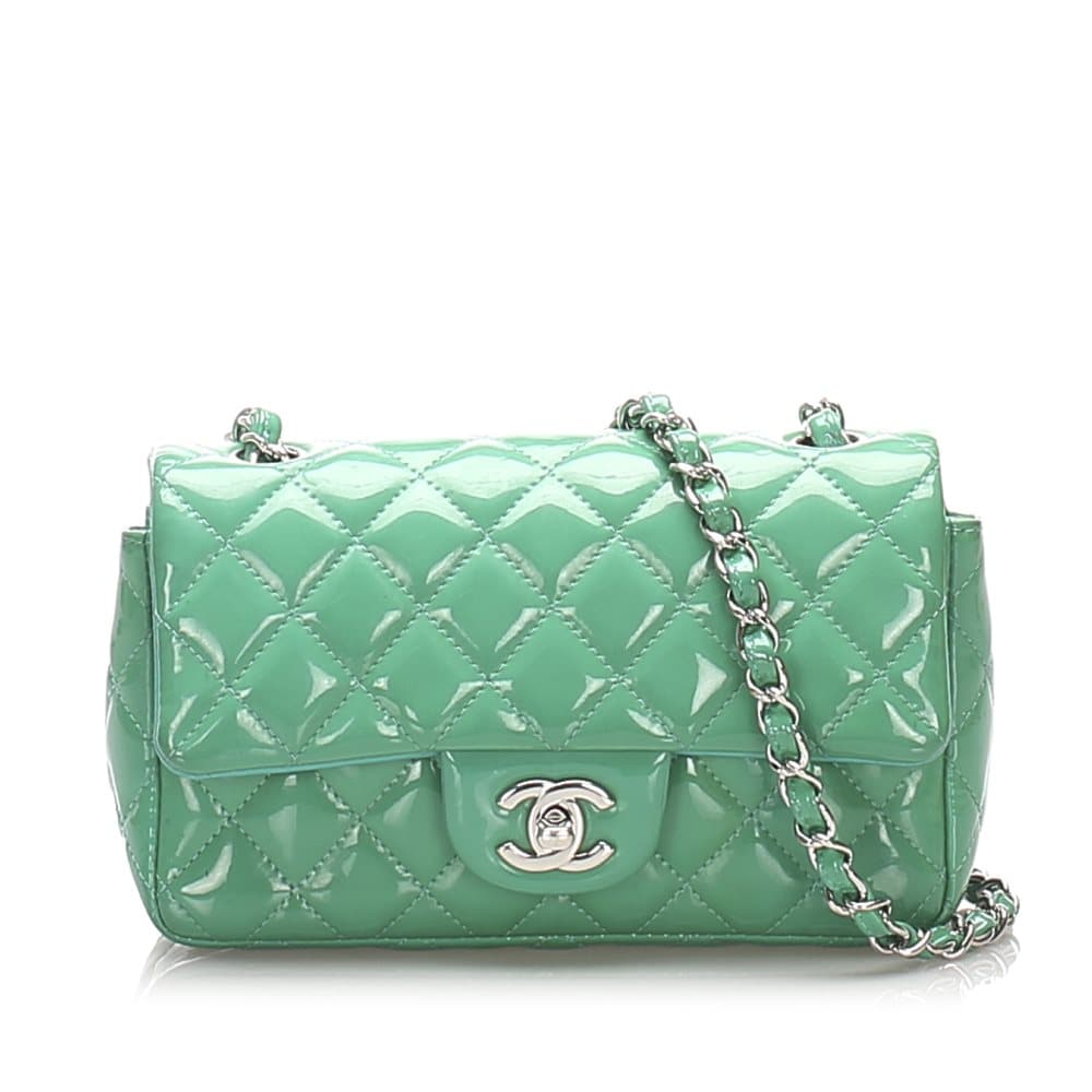Chanel Classic New Mini Patent Leather Flap Bag Green