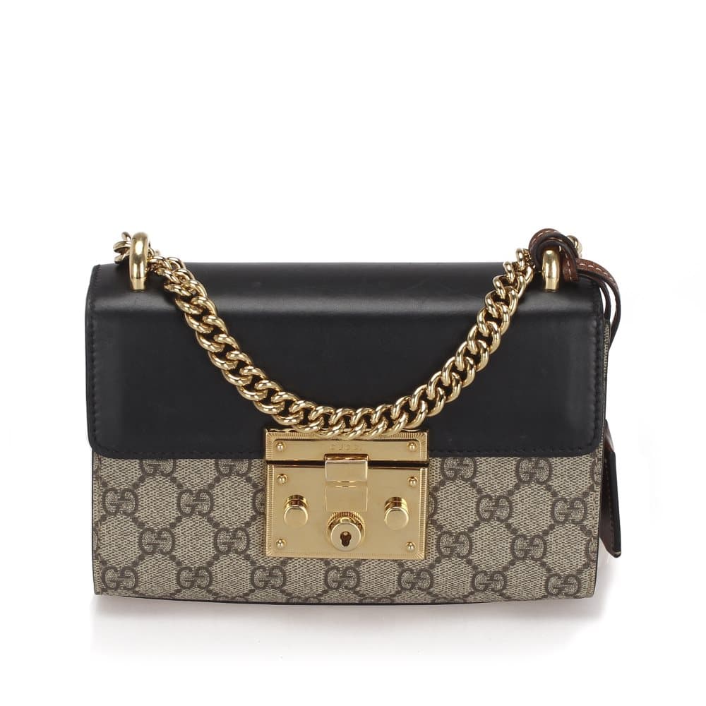Gucci Small GG Supreme Padlock Crossbody Bag Brown