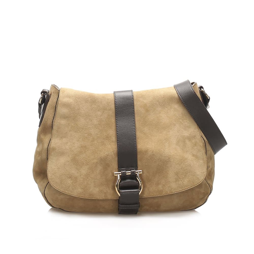 Ferragamo Gancini Suede Crossbody Bag Brown