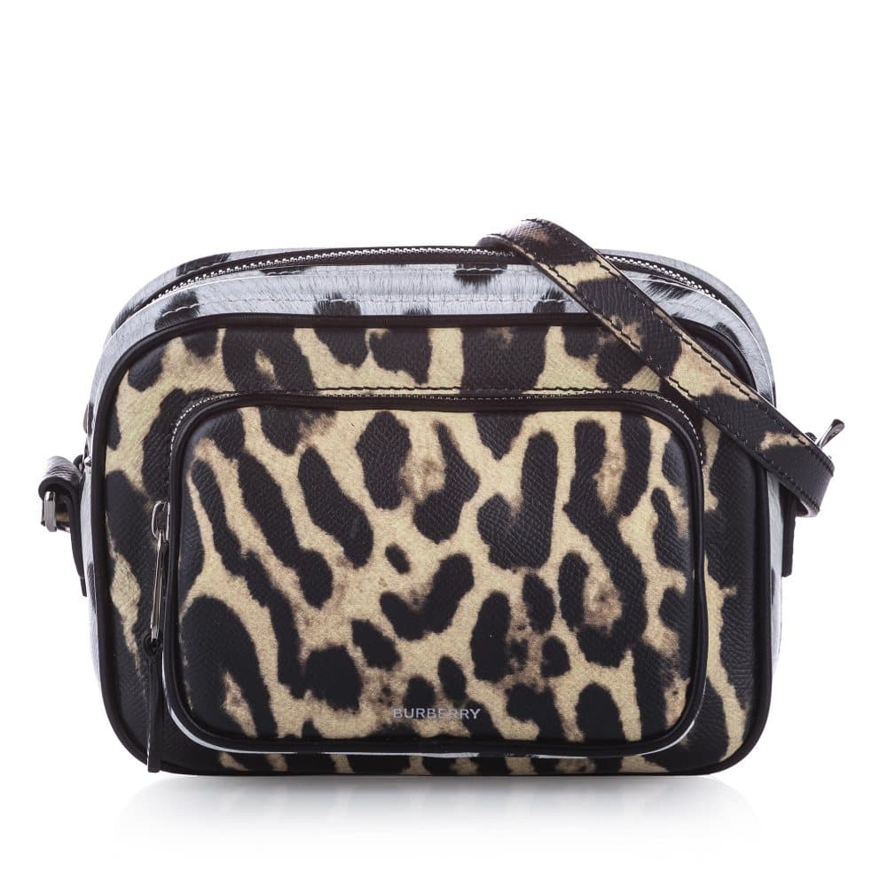 Burberry Animal Print Leather Crossbody Bag Brown