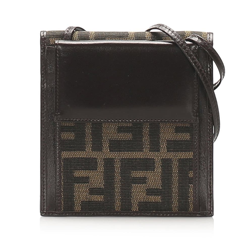 Fendi Zucca Patent Leather Crossbody Bag Brown