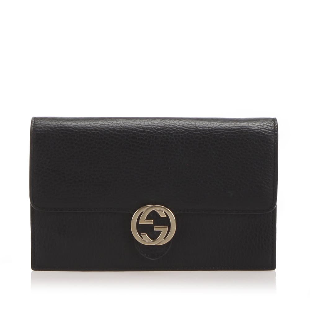 Gucci Interlocking G Leather Chain Crossbody Bag Black