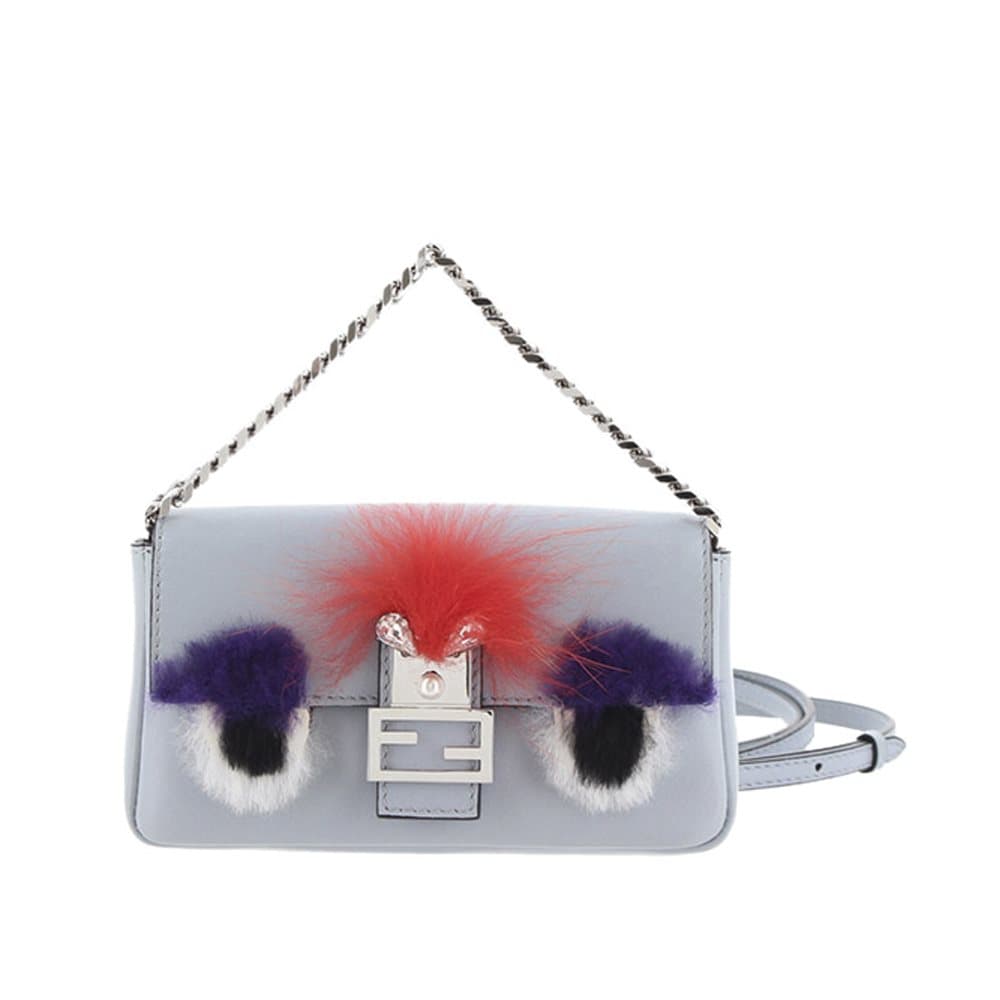 Fendi Micro Monster Leather Crossbody Bag Blue