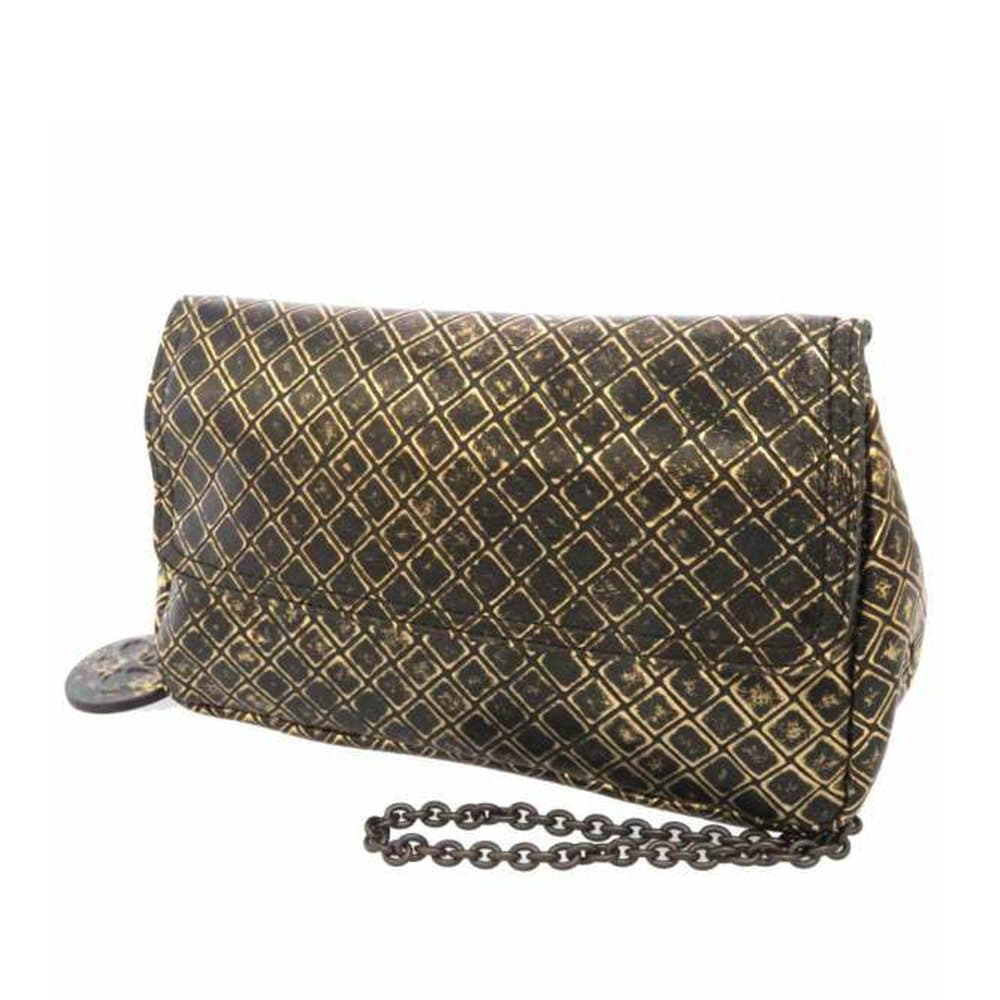 Bottega Veneta Intrecciomirage Chain Metallic Leather Crossbody Bag Gold