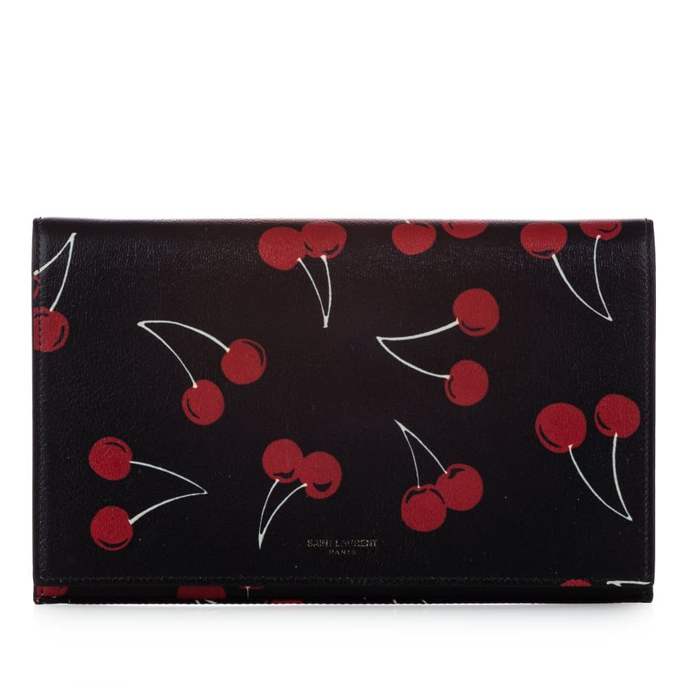 YSL Cherry Printed Leather Wallet On Chain Black