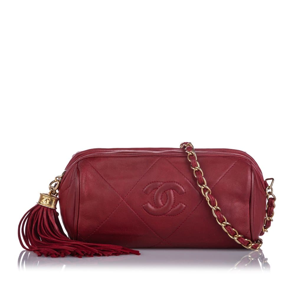 Chanel CC Lambskin Leather Crossbody Bag Red