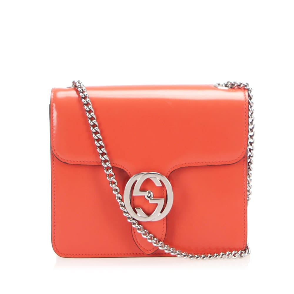 Gucci Interlocking G Patent Leather Crossbody Bag Orange