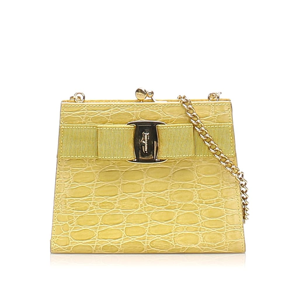 Ferragamo Vara Leather Wallet On Chain Brown