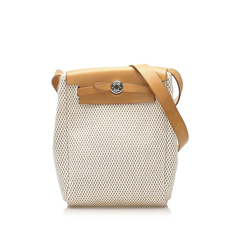 Hermes Herbag TPM Canvas Crossbody Bag Brown