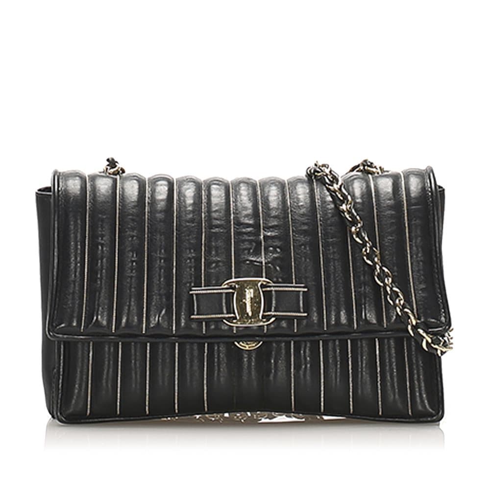 Ferragamo Vara Bow Leather Crossbody Bag Black