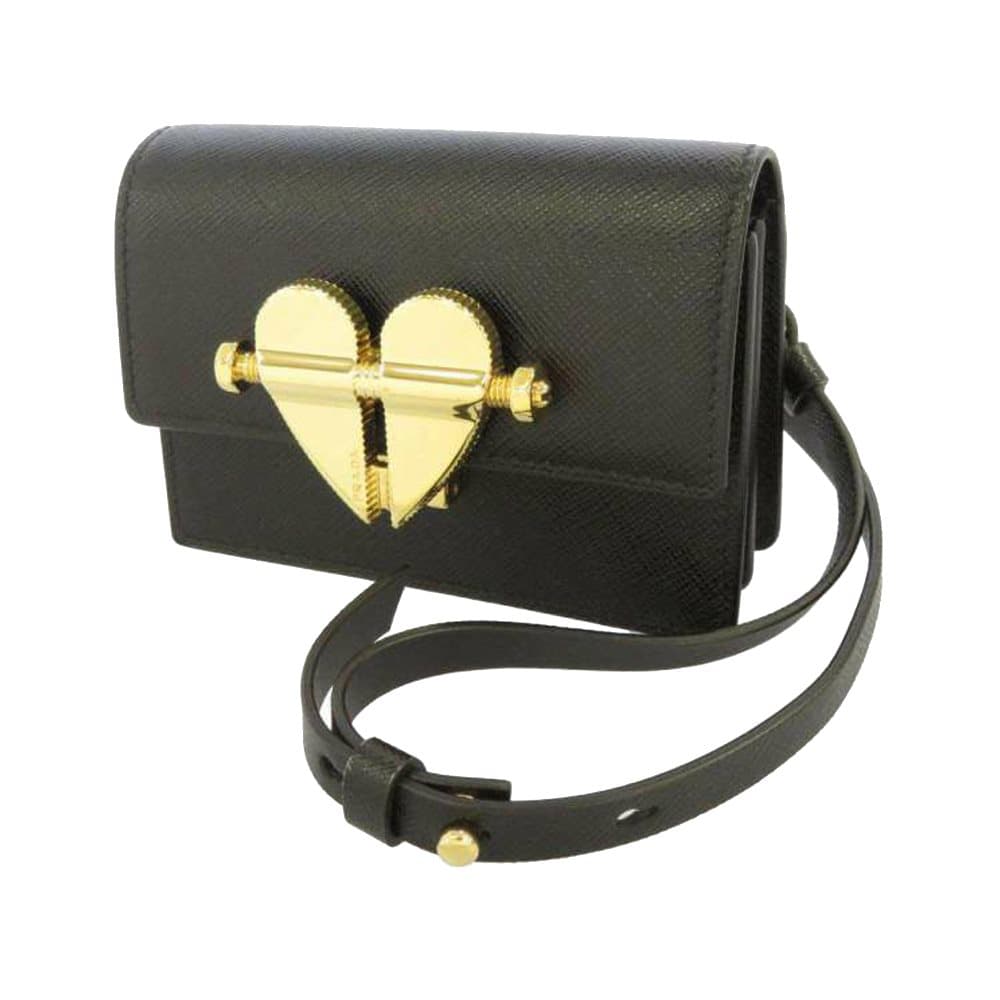Prada Mini Saffiano Heart Crossbody Bag Black