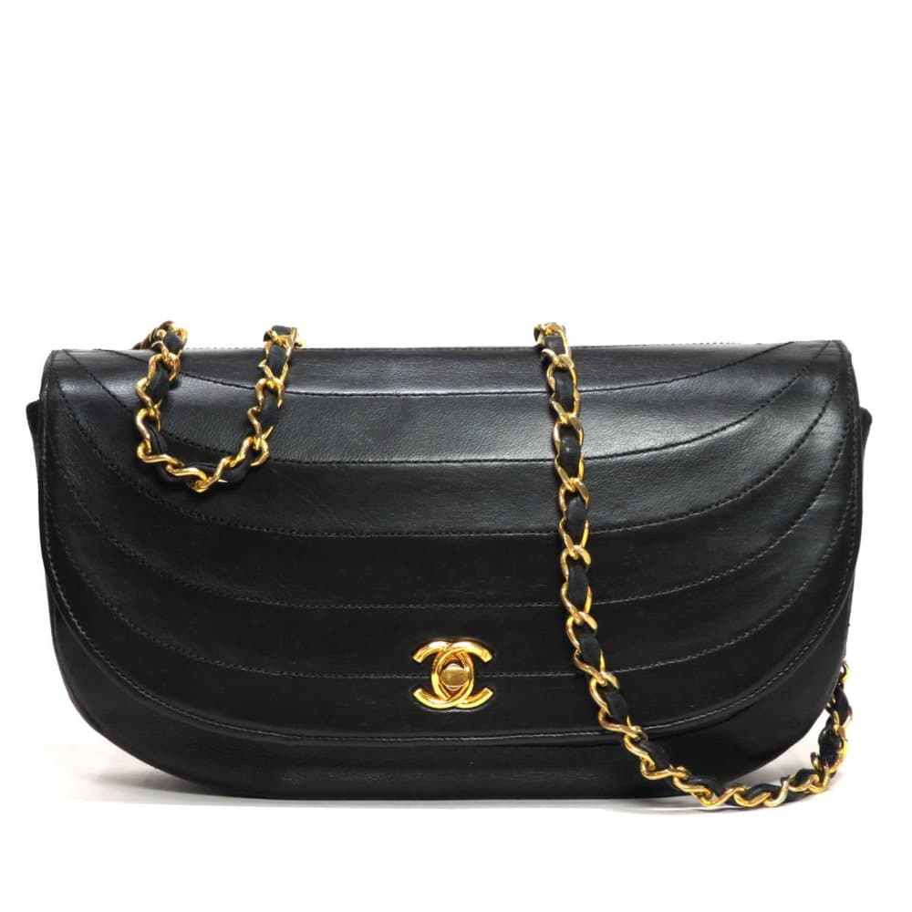Chanel Half Moon Quilted Lambskin Leather Flap Bag Black