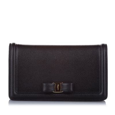 Pre-owned Ferragamo Vara Ginny Leather Crossbody Bag Black