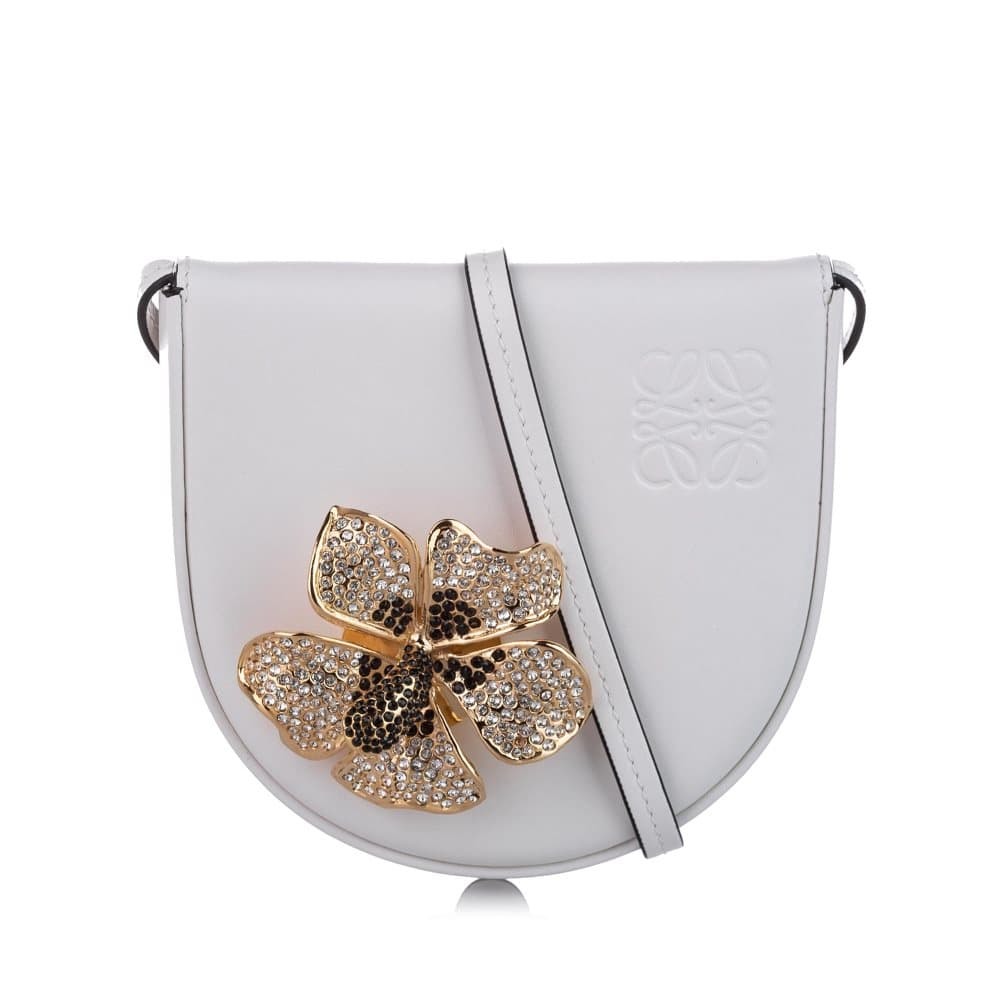 Pre-owned Loewe Heel Saddle Mini Leather Crossbody Bag White