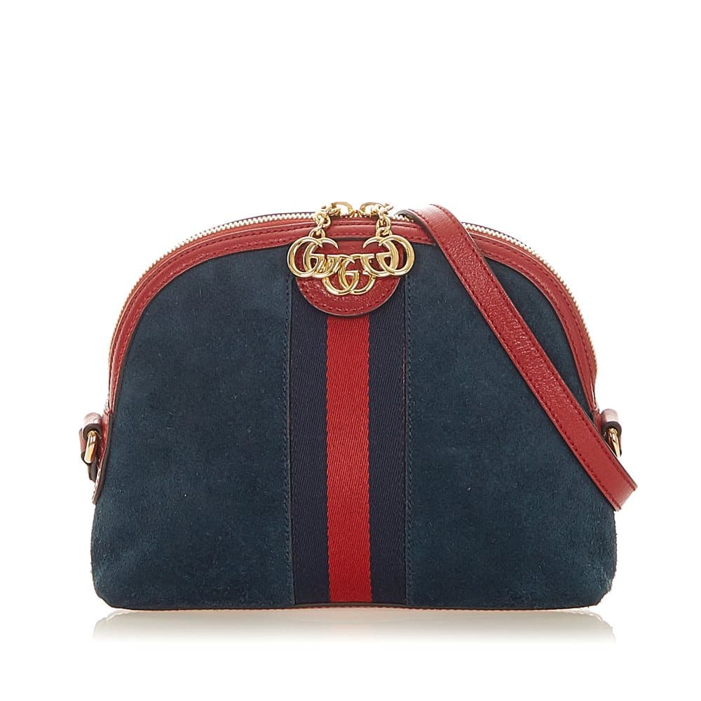 Pre-owned Gucci Ophidia Suede Crossbody Bag Blue