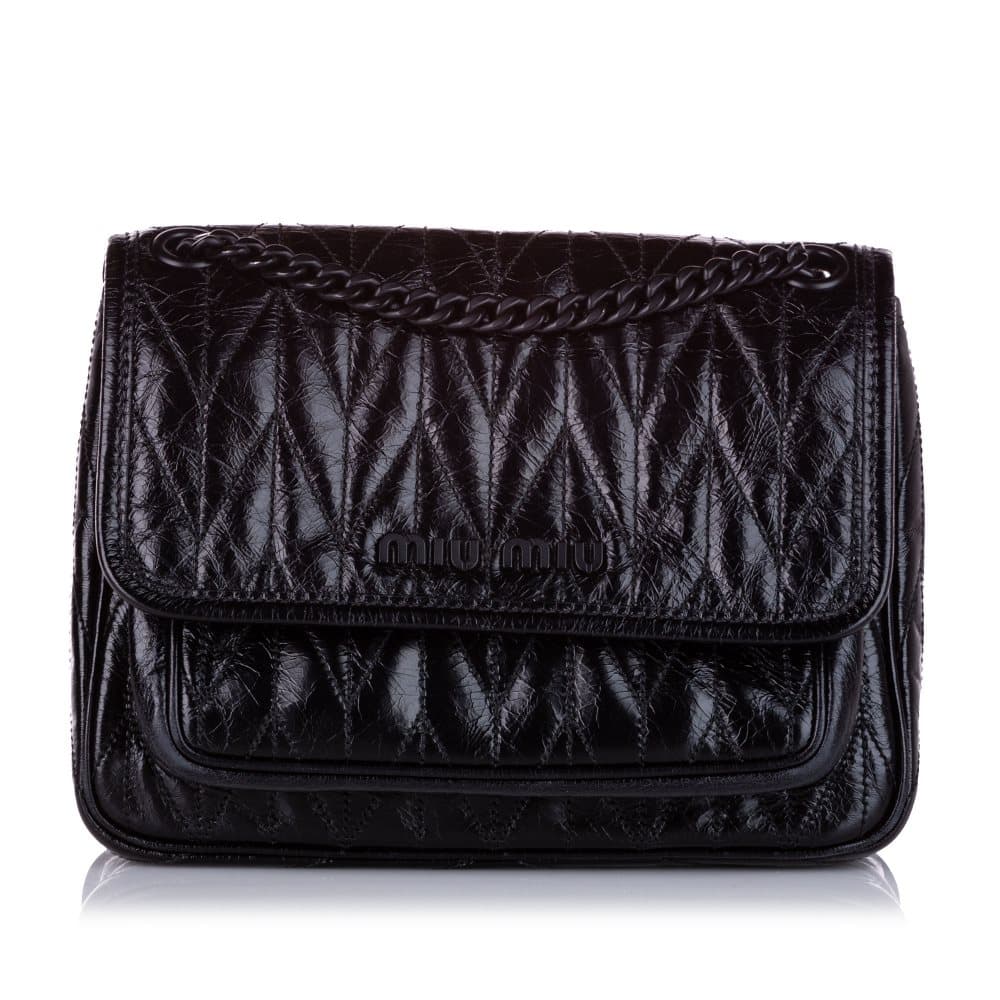 Pre-owned Miu Miu Matelasse Leather Crossbody Bag Black