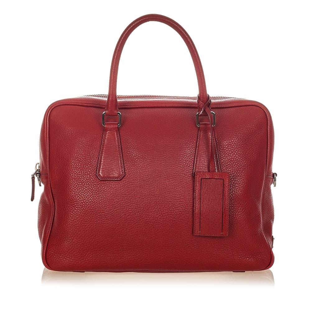 Pre-owned Prada Vitello Daino Business Bag Red