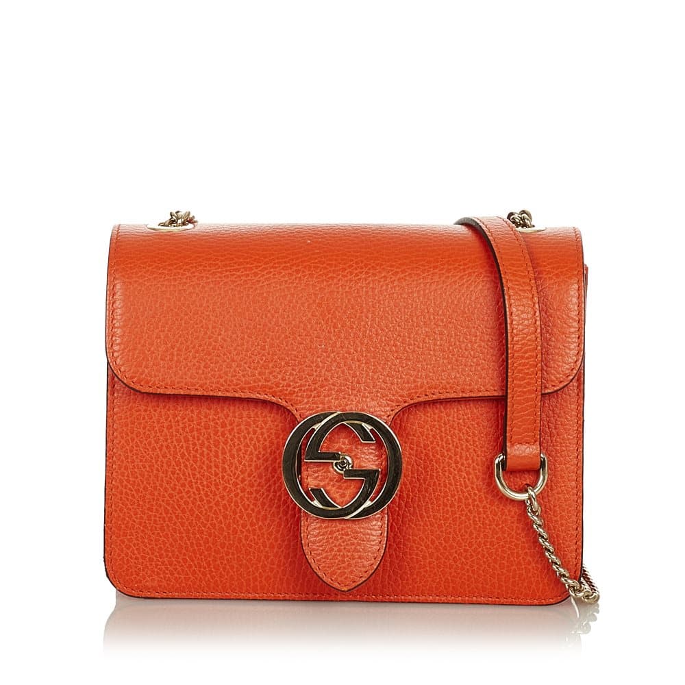 Pre-owned Gucci Interlocking G Chain Leather Crossbody Bag Orange