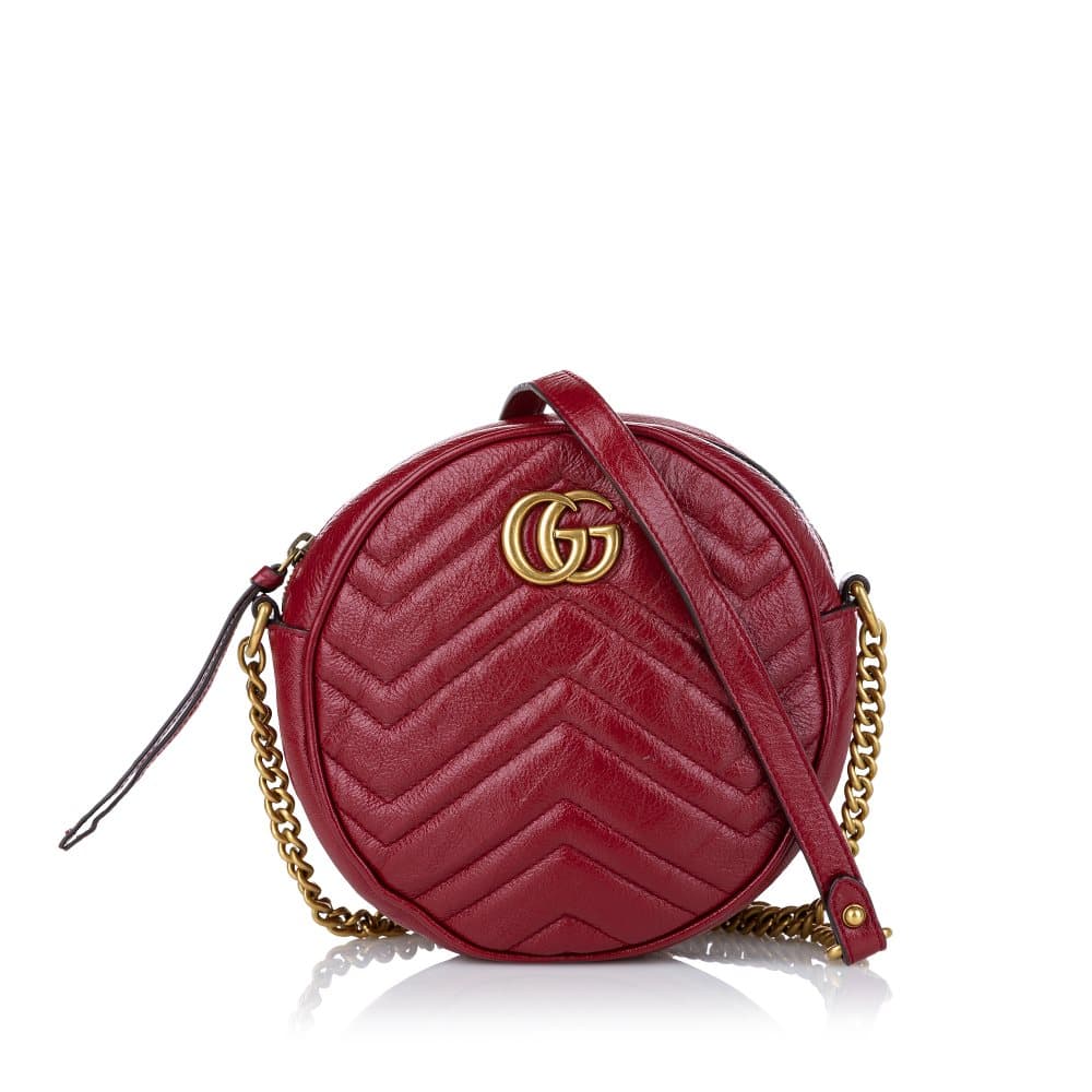 Pre-owned Gucci GG Marmont Round Crossbody Bag Red