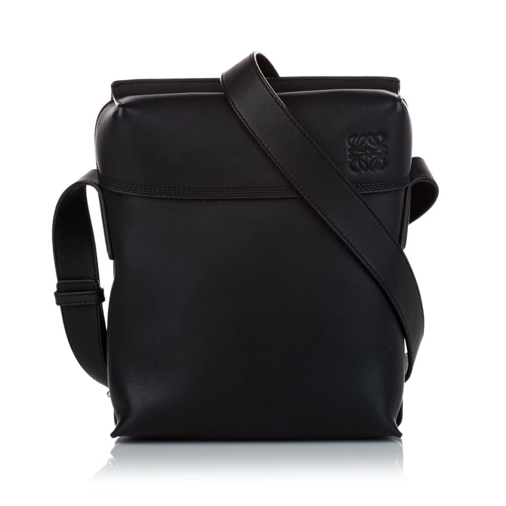 Pre-owned Loewe Military Pocket Leather Crossbody Bag Black