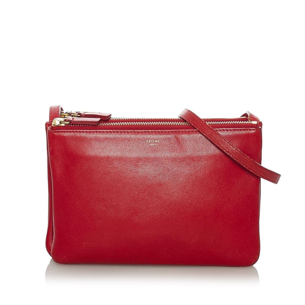 Pre-owned Celine Small Trio Leather Crossbody Bag Red