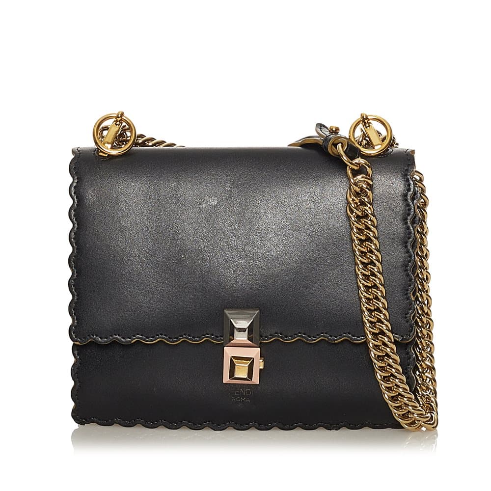 Pre-owned Fendi Kan I Leather Crossbody Bag Black