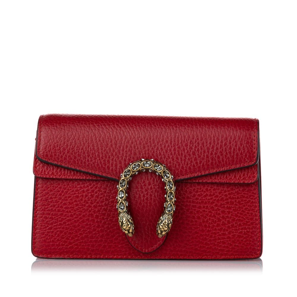 Pre-owned Gucci Super Mini Dionysus Leather Crossbody Bag Red