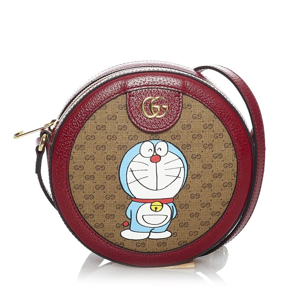 Pre-owned Gucci GG Marmont Doraemon Canvas Crossbody Bag Brown