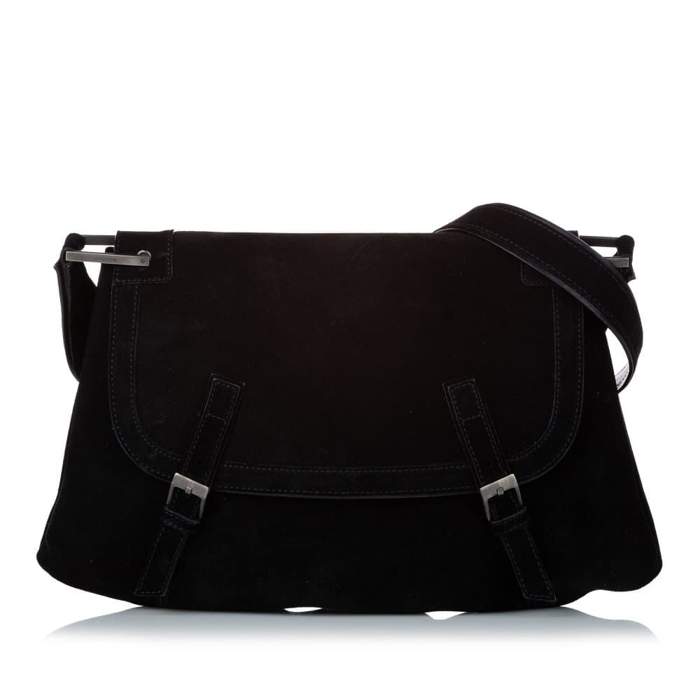 Pre-owned YSL Rive Gauche Suede Crossbody Bag Black